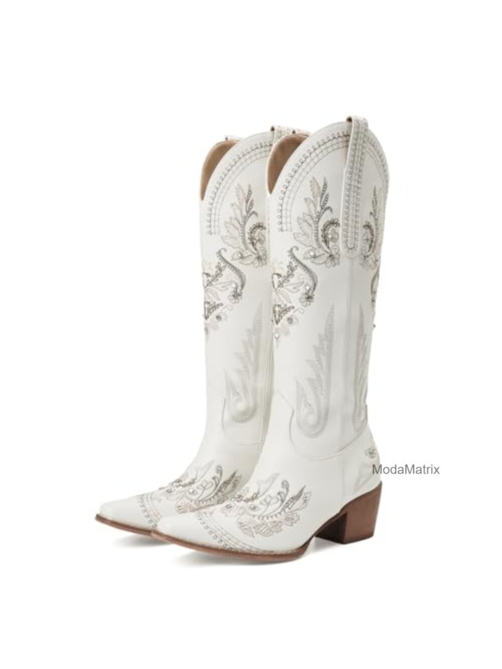 Women's Knee High Cowboy Boots Embroidered Chunky Heel Cowgirl Faux Leather